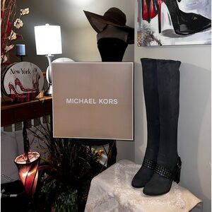 Michael Kors gray suede thigh high boots.